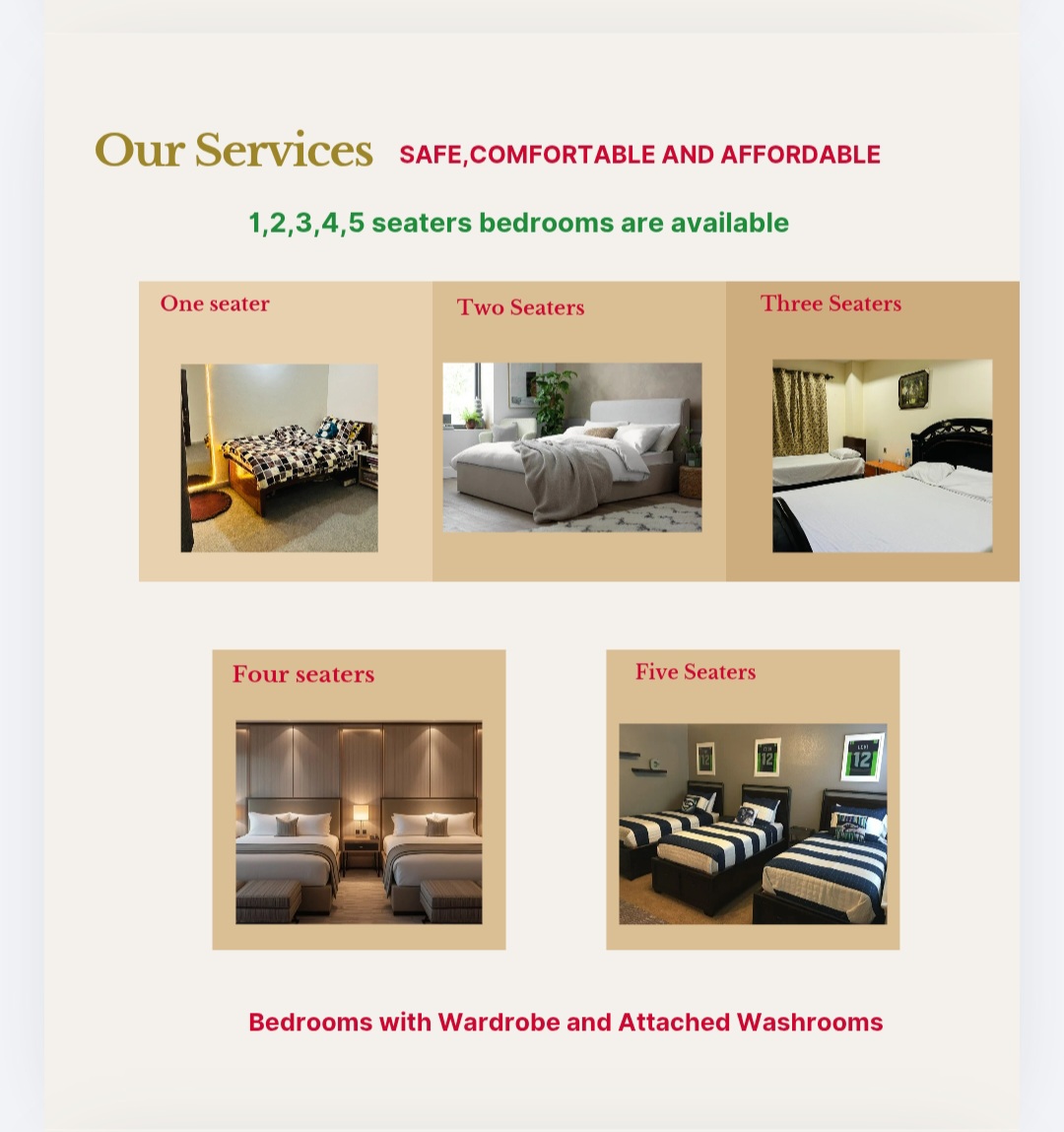 DMAQS Hostels 1-5 seater bedrooms